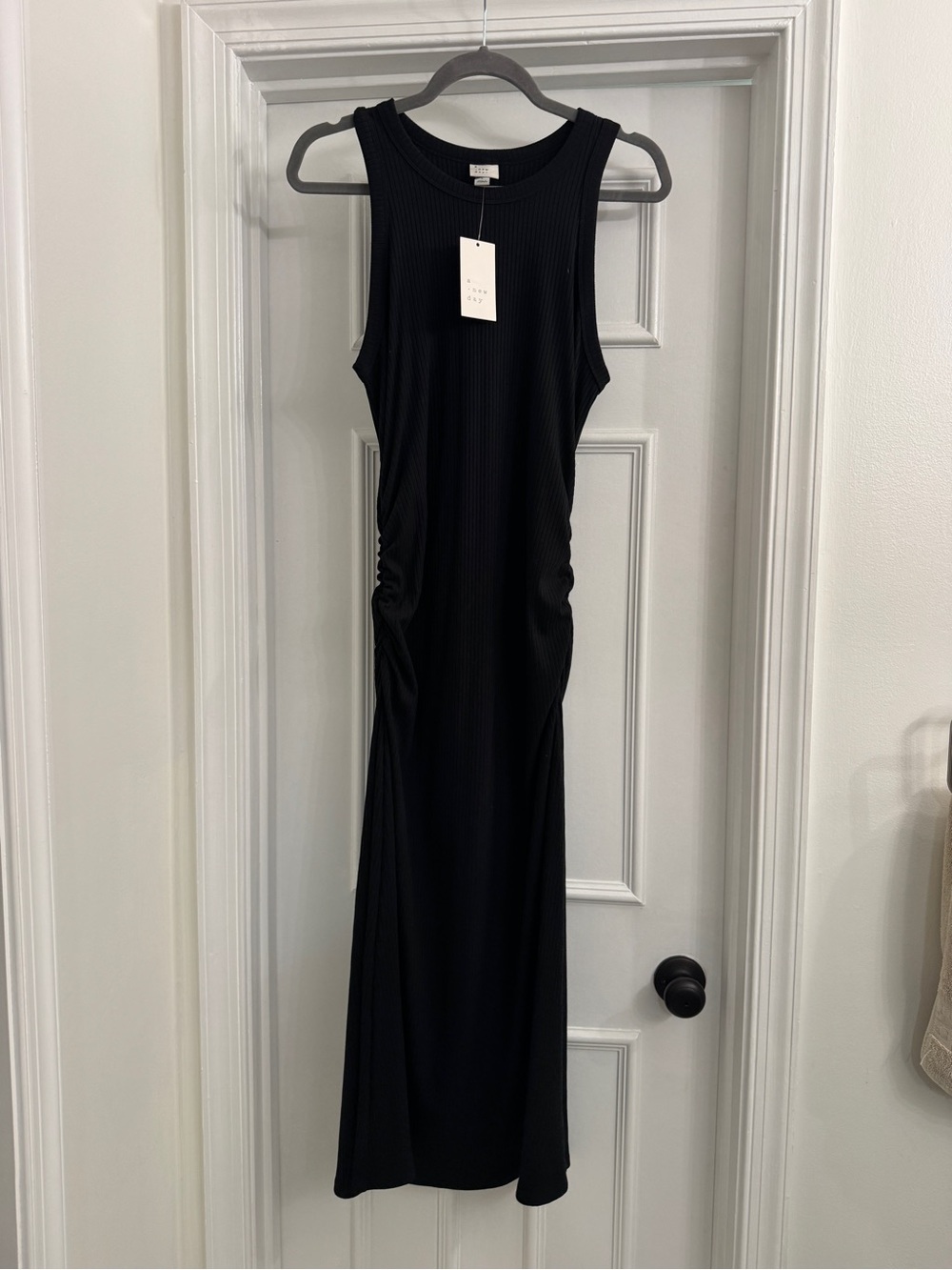 a new day Black Ribbed Midi Dress with Side Ruching